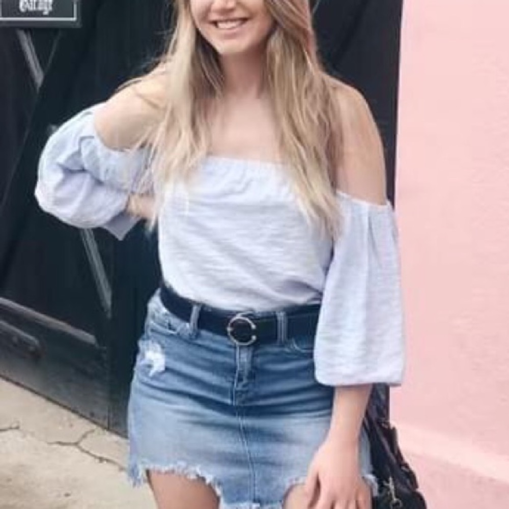 Elodie off the shoulder light blue top